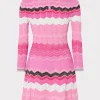 Knit Dresses-MILLY Zig Zag Long Sleeve Flare Dress Pink Multi