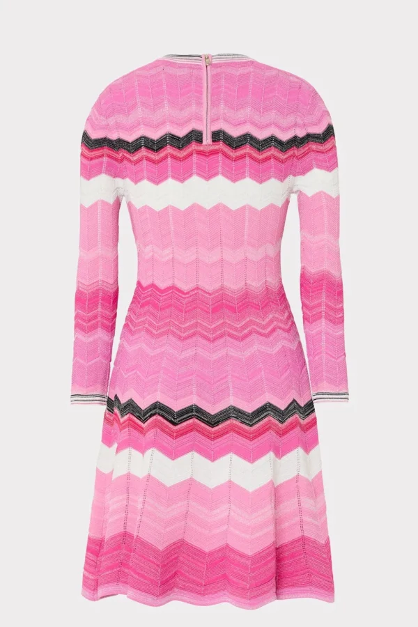 Pink Dresses-MILLY Zig Zag Long Sleeve Flare Dress Pink Multi